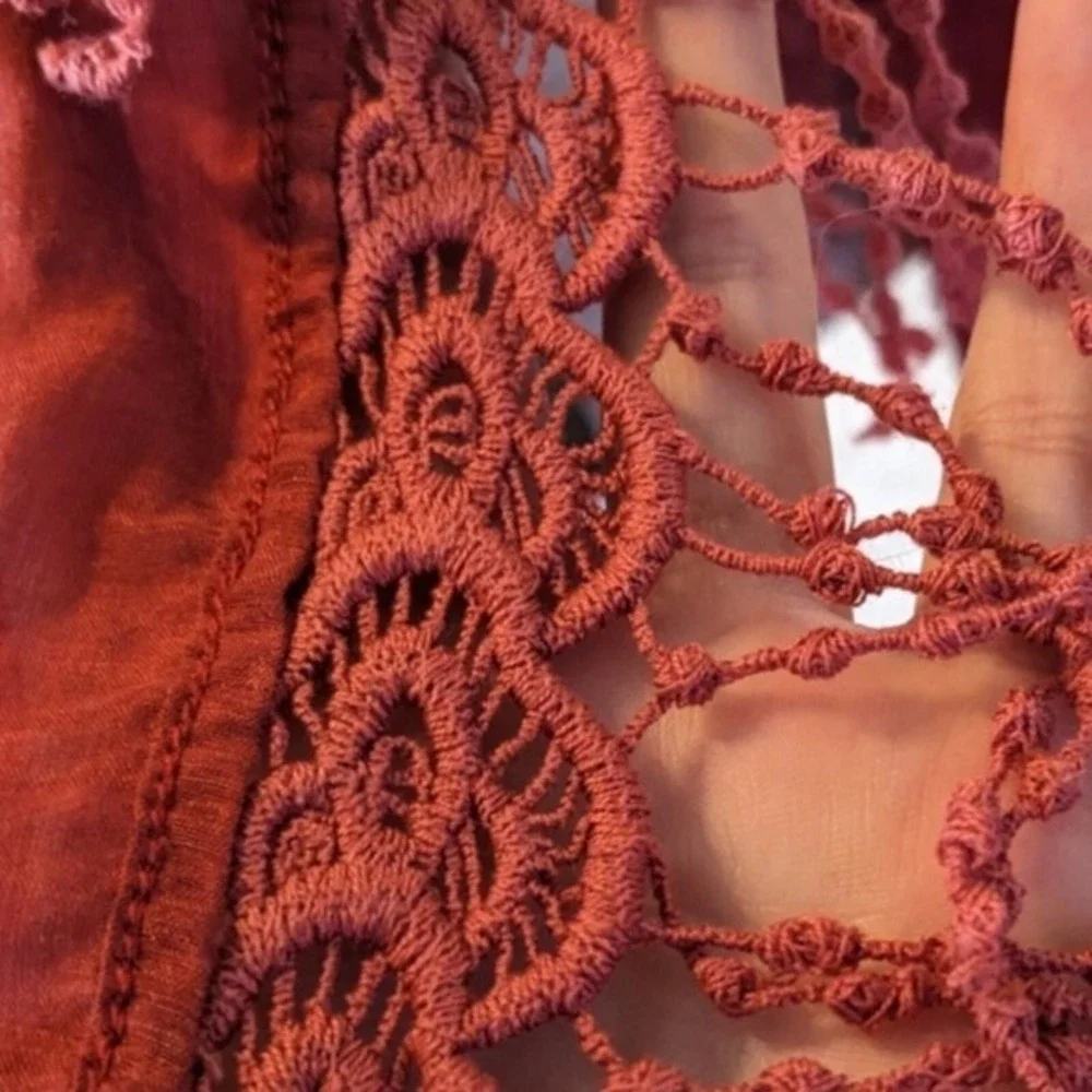 Shawlsmith LONDON Silk Cotton Lace Trim‎ Scarf Wrap Shawl Red